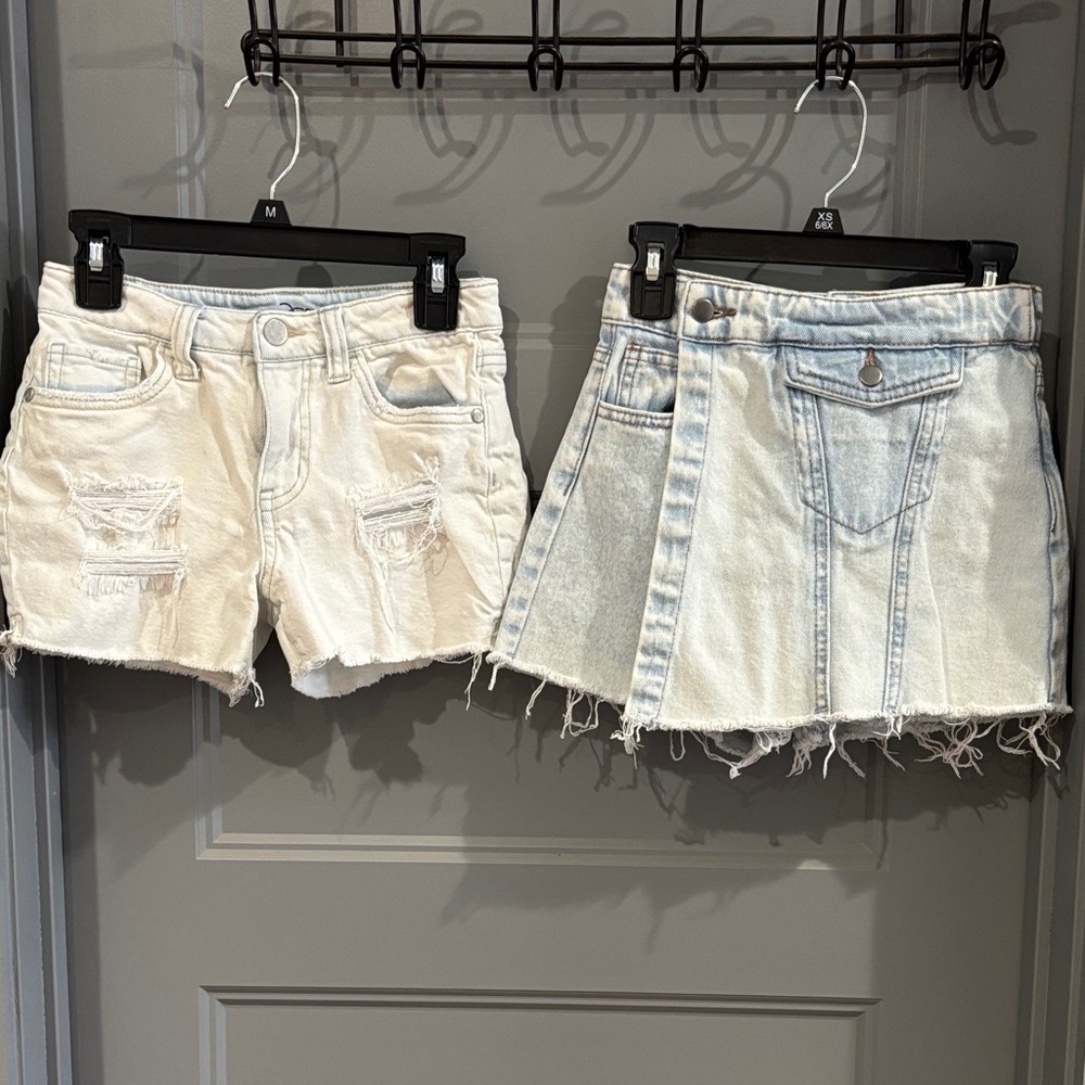 GB Girls White washed shorts and Light Blue Denim Skorts- bundle